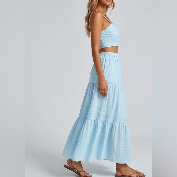Boho Eyelet Embroidered Two-Piece Maxi Set Blue - Picture 5 of 9